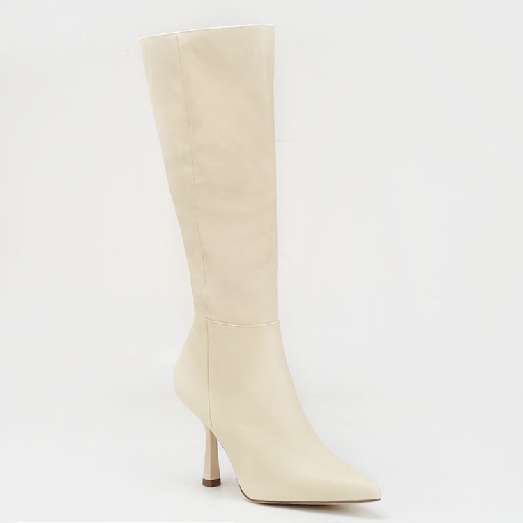 Boots cao gót trắng kem style cực nữ tính