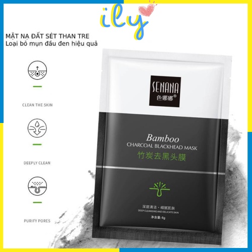 Mặt nạ đất sét than tre nội địa trung hút mụn đầu đen, bụi bẩn và bã nhờn giúp se khít lỗ chân lông 6g ILY