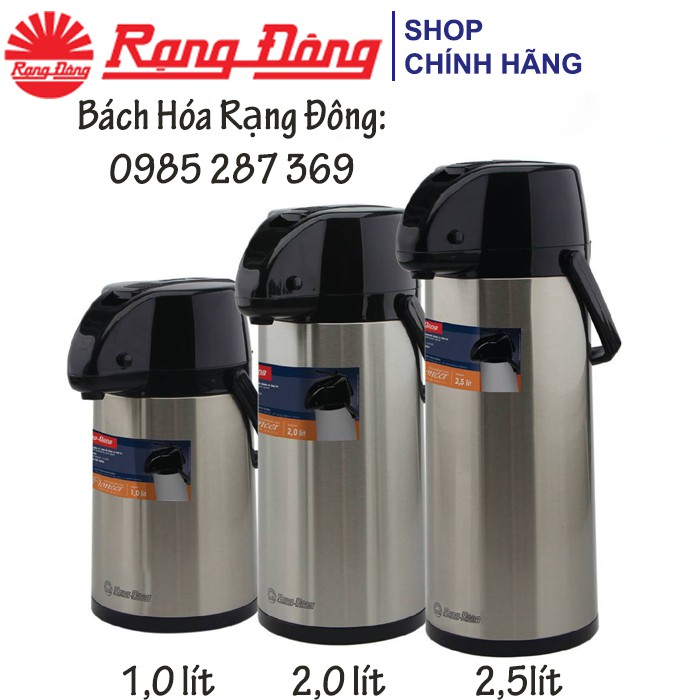 Phích Nước Rạng Đông INOX Cao Cấp 1 Lít Có Cần Bơm Nước, Đế Xoay 360 Độ (1045ST1.E)