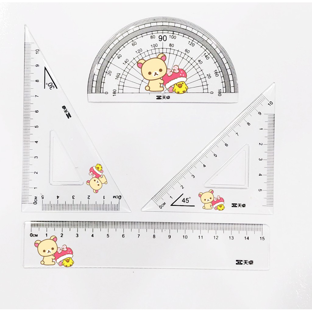 Bộ eke thước kẻ rilakkuma in hình màu EKNI11 bộ eke cute bộ eke dễ thương