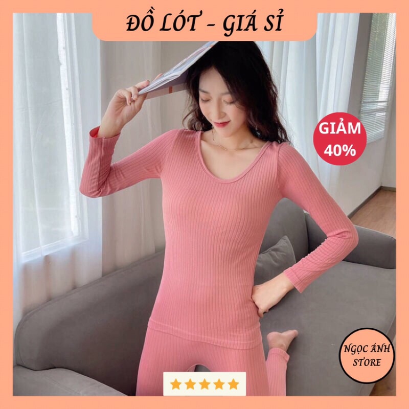 Bộ Len Tăm Giữ Nhiệt Thu Đông Mặc Nhà, Ngủ Siêu Xinh, Co Giãn Ôm Dáng, Dành Cho Bạn Nữ .
