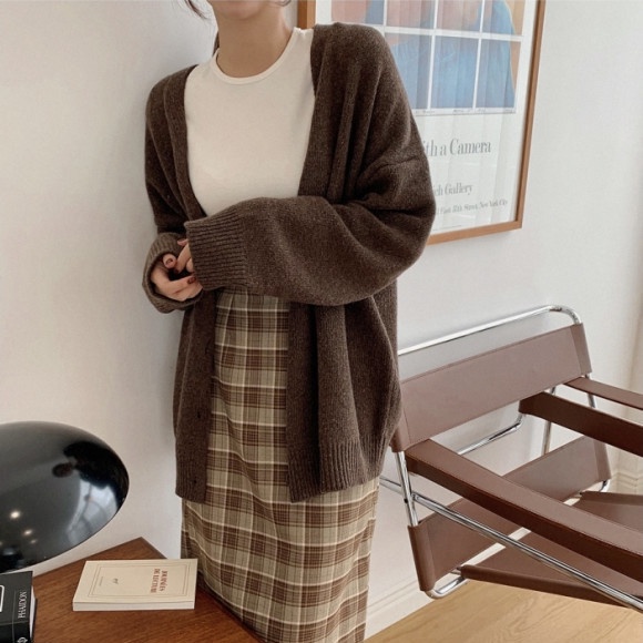 Áo khoác cardigan dệt kim dài tay dáng rộng mềm mại thời trang thu đông năm  cho nữ