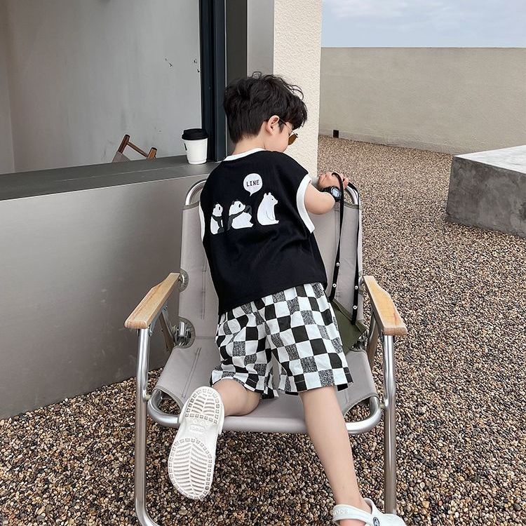 Bộ Quần Áo Sát Nách In Họa Tiết Hoạt Hình Phong Cách Hàn Quốc Thời Trang Mùa Hè Cho Bé Trai