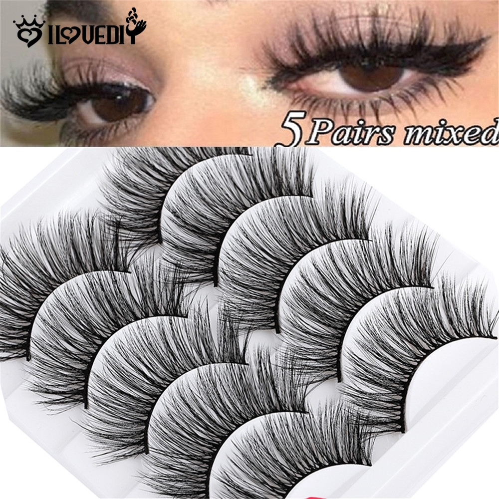 [Hàng mới về] Hộp 5 cặp lông mi giả 3D sợi dày trang điểm tự nhiên quyến rũ