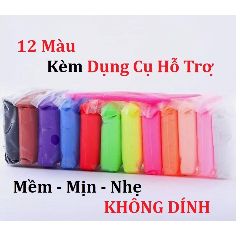 Bộ 12 Màu Đất Sét Tự Khô Mềm , Mịn , Nhẹ Kèm Dụng Cụ Hỗ Trợ