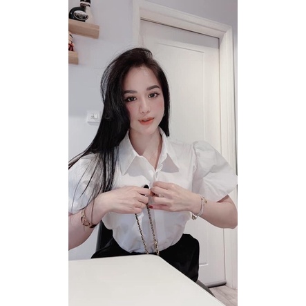 Áo sơ mi tay bồng hottrend , Áo sơ mi nữ tay cộc bồng xinh