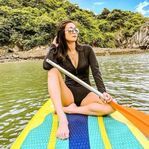 Bikini Đồ bơi nữ liền mảnh bodysuit có tay khoá kéo màu đen cá tính KONKUN MS-01