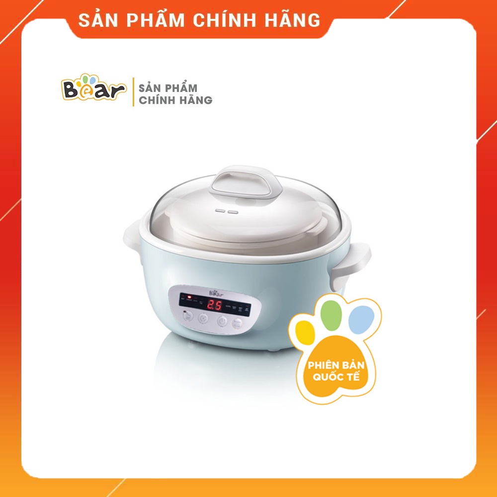 [Bear Chính Hãng] Nồi nấu chậm Bear SUBE003 2.5 Lít  (có lồng hấp) với 8 chức năng và ruột nồi bằng sứ cao cấp