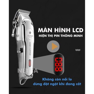 Tông đơ cắt tóc chuyên nghiệp dành cho salon và gia đình Kemei KM-1996 màn hình LCD chất liệu hợp kim nhôm hàng không