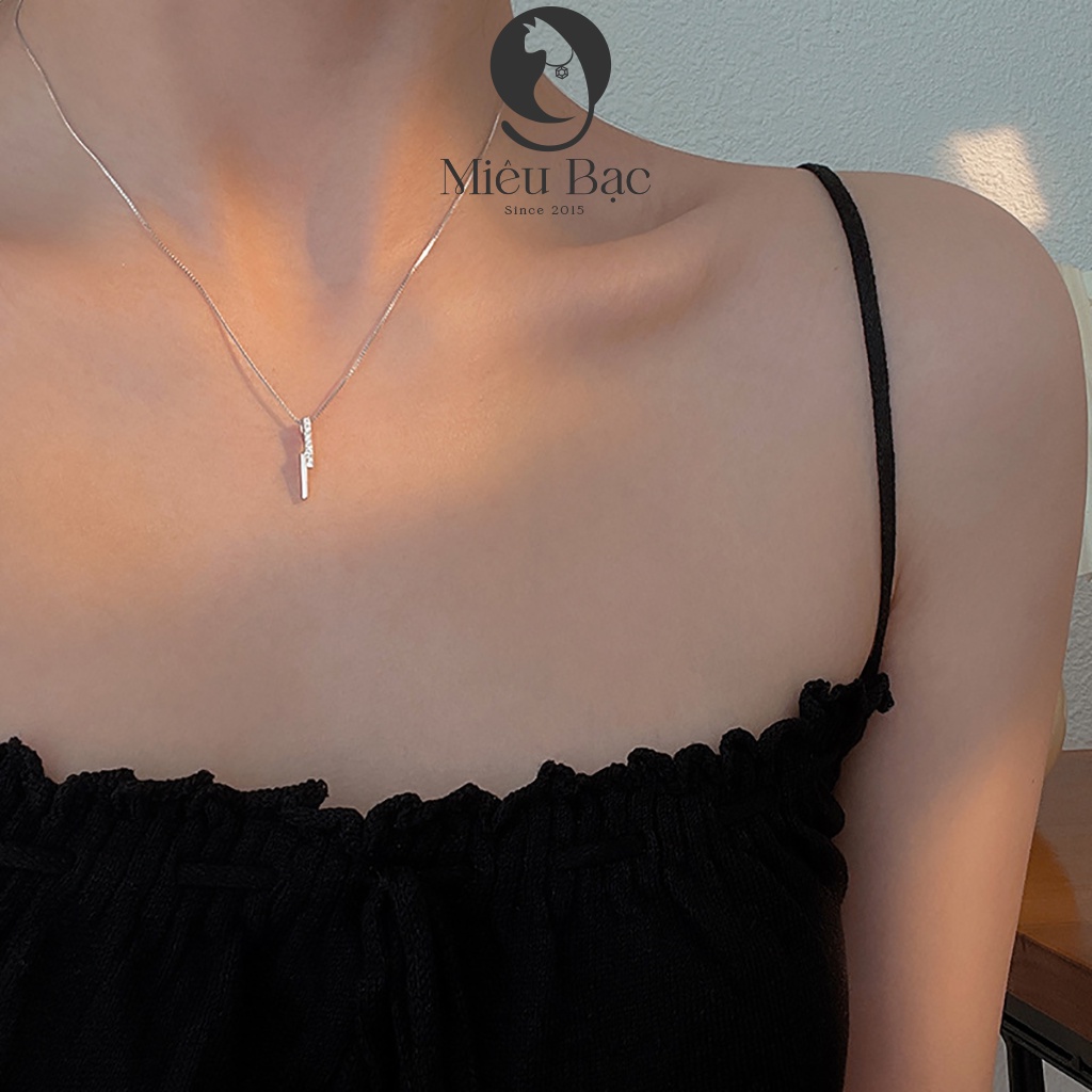 Dây chuyền bạc nữ đính đá thanh dài sang chảnh chất liêu bạc S925 thời trang phụ kiện trang sức Miêu bạc D400523