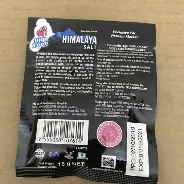 [15 g]Túi Kẹo Chanh Muối Ngậm Himalaya