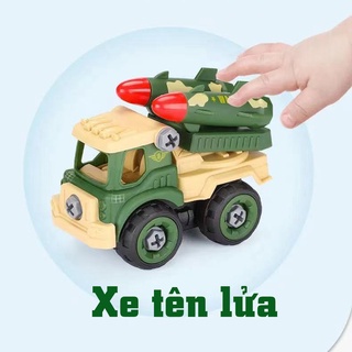 Set 4 Xe Quân Sự ,Công Trình Tháo Lắp Kèm Tua Vít Đủ Mẫu dành cho bé thích lắp ghép mô hình xe