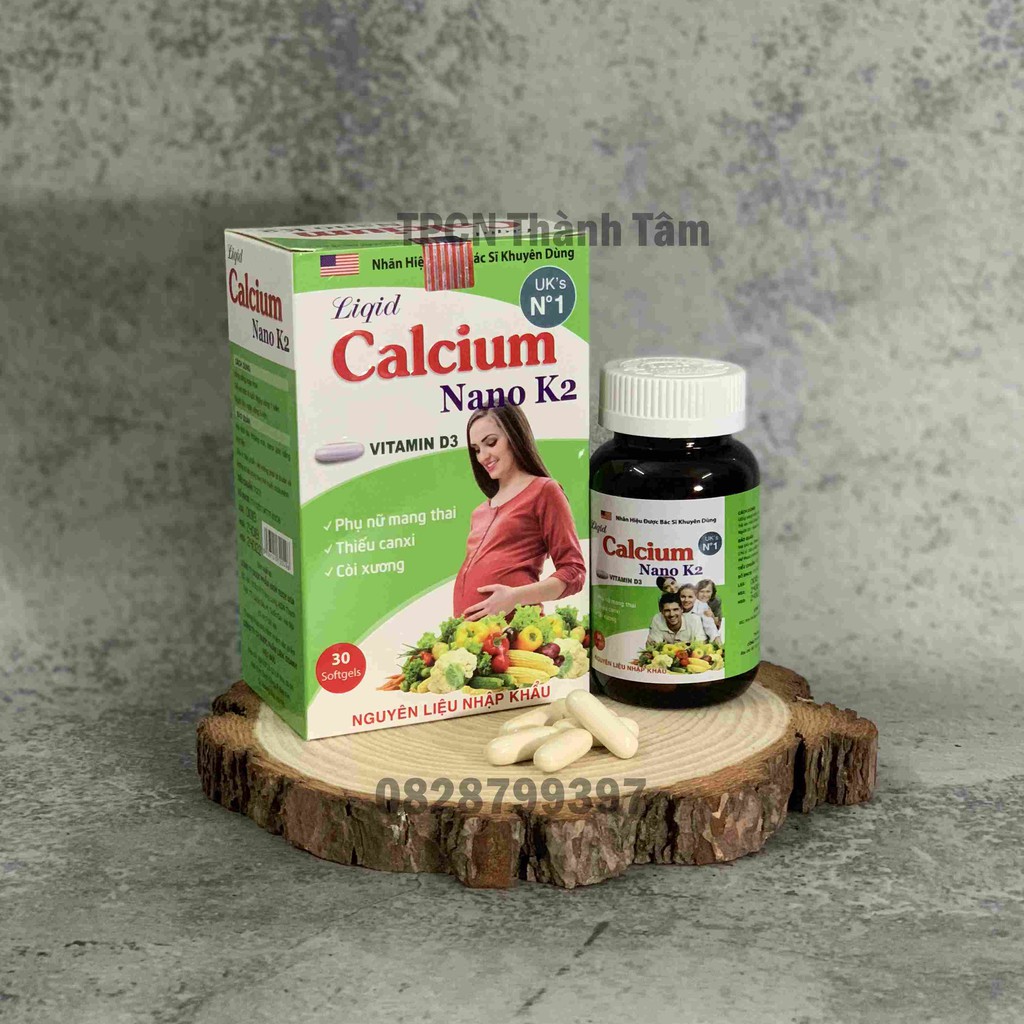 Viên uống bổ sung Calcium Nano K2 bổ sung calci, vitamin D3 ngăn ngừa thiếu hụt canxi - Chai 30 viên