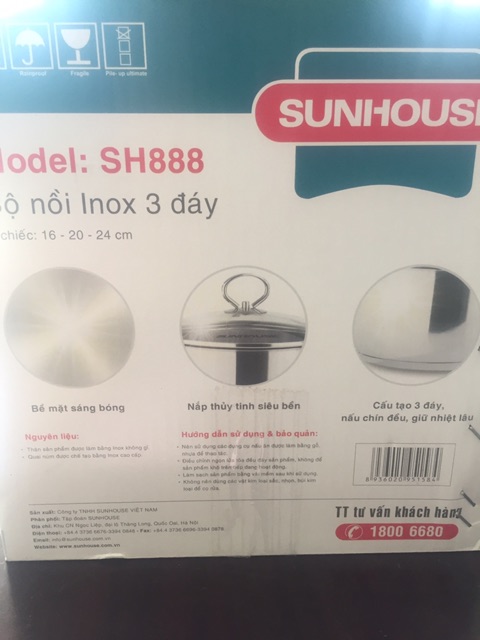 Bộ nồi hàng đẹp sunhouse SH 888 , hàng 3 đáy siêu bền