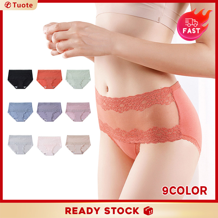 L~2XL Tuote Ready Stock Women's Panties Breathable and Comfortable Lace High-Waist Briefs for Hips and Breathable Female Briefs