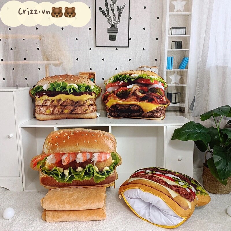 GRIZZ/Bộ Gối Chăn 1m7 Hình Bánh Hamburger (ORDER 15-20N)