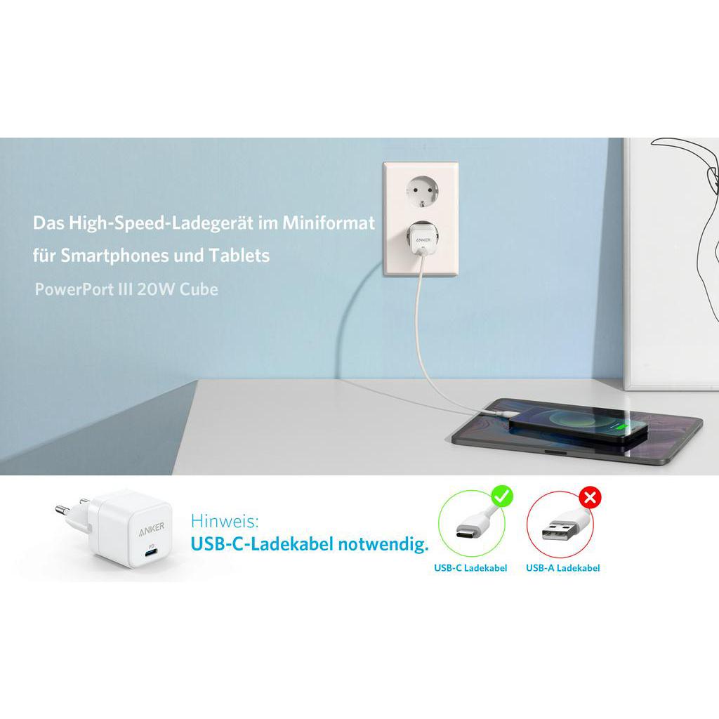 Củ sạc nhanh Anker 312 PowerPort III PD Cube 20W A2149 1 cổng USB-C | BigBuy360 - bigbuy360.vn