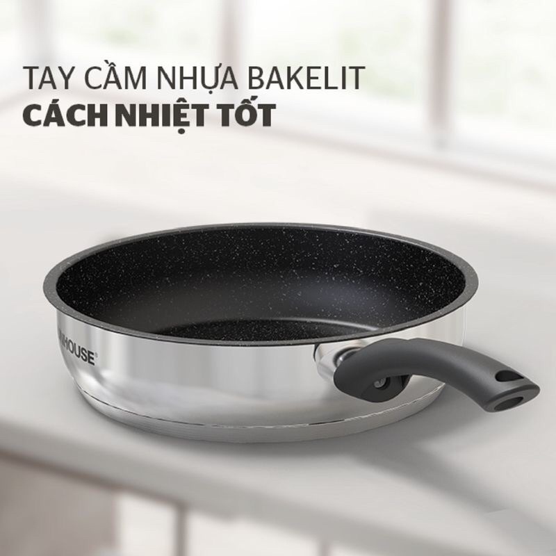 Chảo Inox 5 đáy chống dính Sunhouse 20cm / 24cm / 26 - sử dụng bếp từ