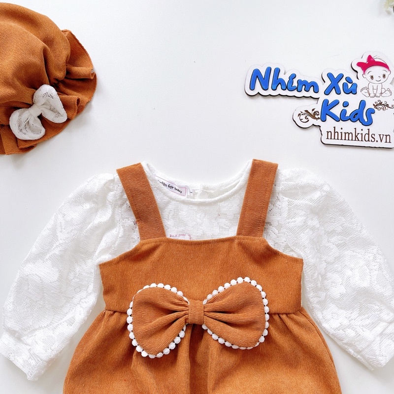 Body Nhung Phối Ren Trắng 𝐍𝐇𝐈́𝐌 𝐗𝐔̀ 𝐊𝐈𝐃𝐒 Cho Bé Gái Sơ Sinh, Đầy Tháng, Thôi Nôi, Sinh Nhật B043