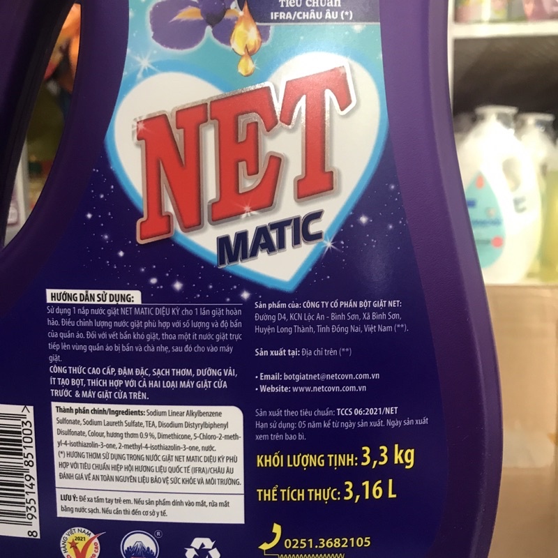 Nước Giặt Đậm Đặc Diệu Kỳ Net Dùng Cho cửa Trên &amp; Cửa Trước 3,3kg