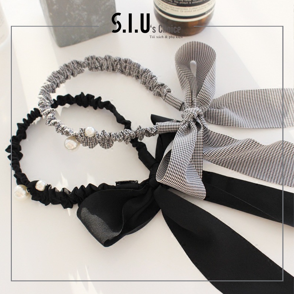 Cài tóc băng đô đính hạt dây ruy băng vải tua rua cột nơ bờm tóc bánh bèo Siu's Choice - SIUPK15