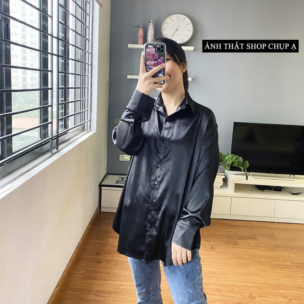 Áo Sơ Mi Lụa ☑️ 𝑩𝑰𝑮𝑺𝑰𝒁𝑬 ☑️ Đen Trơn Vừa Mát Vừa Sang Lại Còn Che Khuyết Điểm | BigBuy360 - bigbuy360.vn