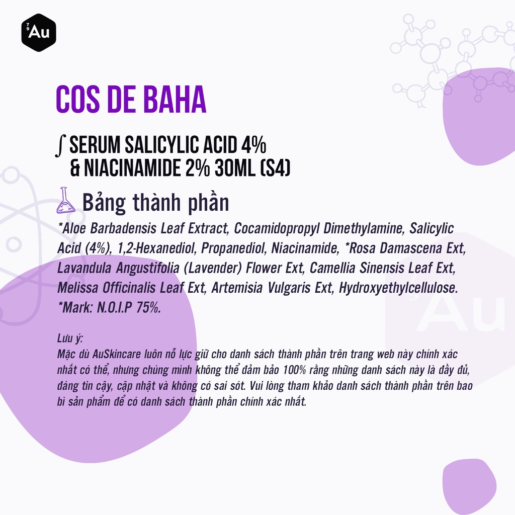 Cos De BAHA | Serum Salicylic Acid 4% &amp; Niacinamide 2% - Hỗ Trợ Giải Quyết Vấn Đề về Lỗ Chân Lông 30ML (S4)