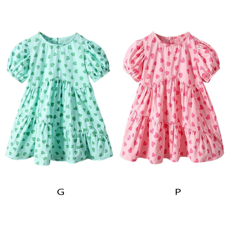 Đầm Tay Ngắn Cổ Tròn In Hình Trái Tim Đầy Đủ Thời Trang Mùa Hè Cho Nữ