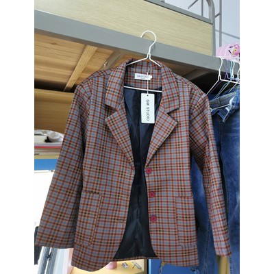 (Hàng dày Đẹp)Ảnh thật 4 hình cuối-2W26.Áo blazer kẻ caro vintage phong cách Hàn Quốc