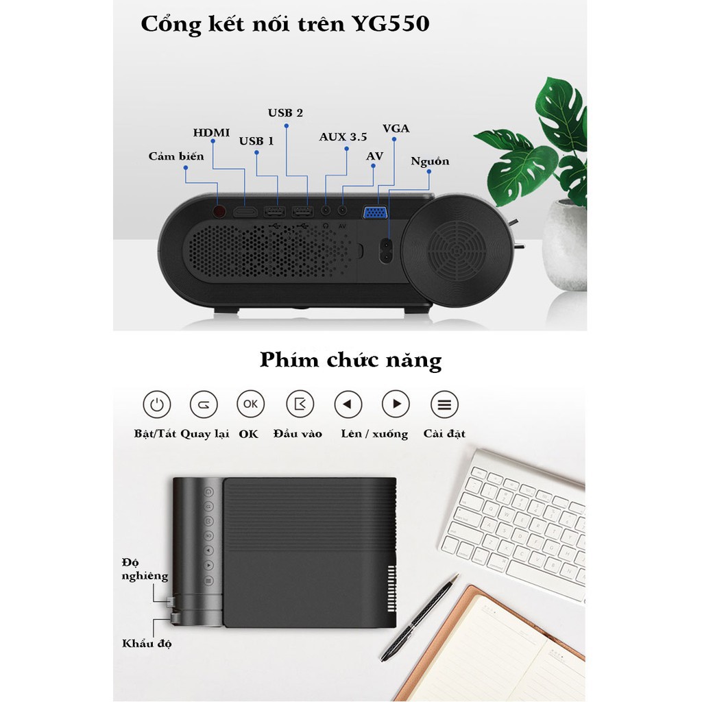 [Minhha] Máy chiếu mini YG550 - Full HD1080 - Máy chiếu mini tốt nhất 2019 84 21