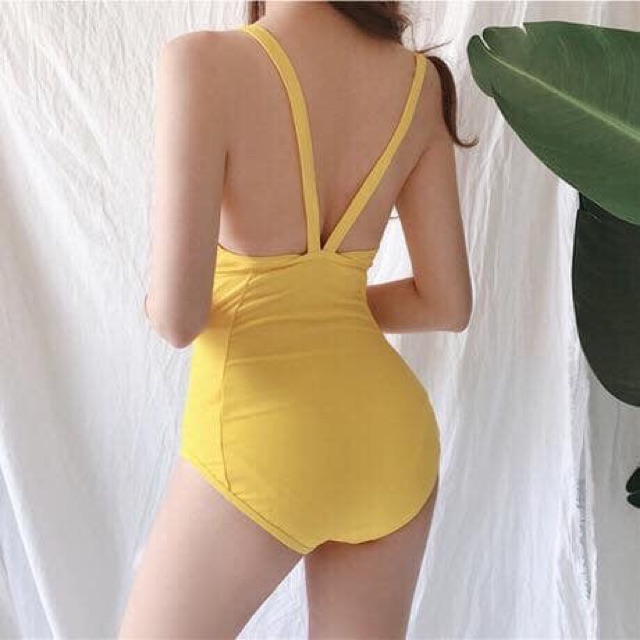 bikini liền mảnh dây chéo vàng tươi