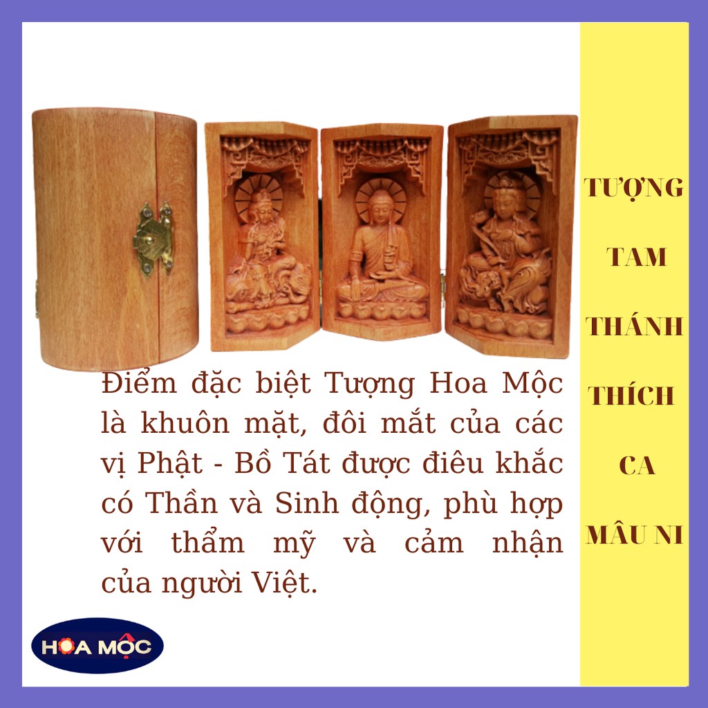 Tượng Tam Thánh Phật Thích Ca [Hoa Mộc]bằng gỗ [free ship]Phổ Hiền bồ tát, tượng làm quà tặng, trang trí