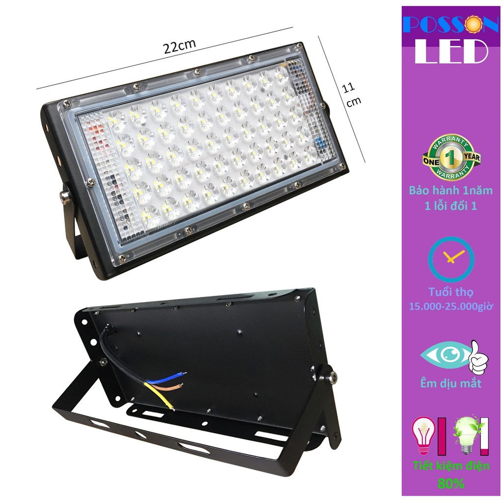 Sỉ 20 Đèn Led pha 50w siêu sáng AC220V kín chống nước mưa ngoài trời hắt tường rọi cây Posson LF-50x