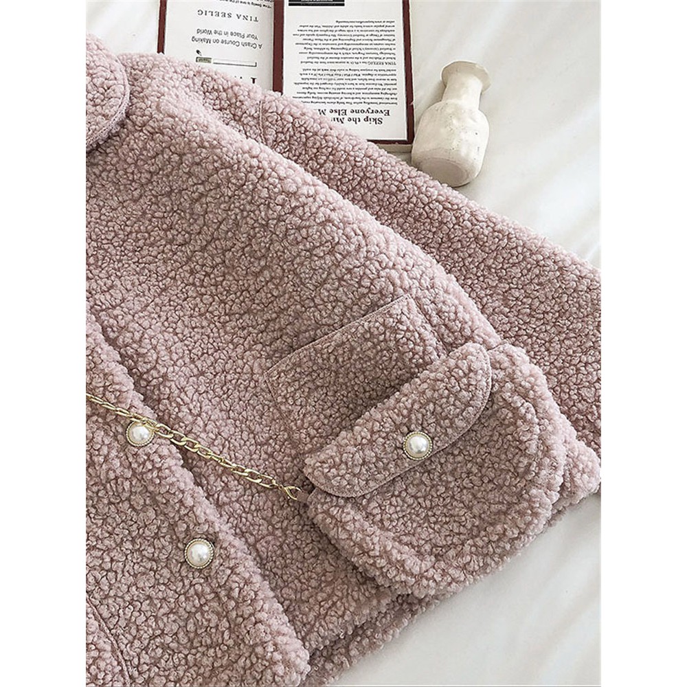 Áo khoác lông cừu cổ bẻ kèm túi đeo ulzzang e811 | BigBuy360 - bigbuy360.vn