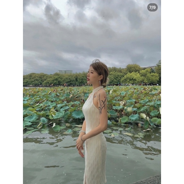 SET ĐẦM MIDI CỔ YẾM TÀU XỐP + ÁO KHOÁC SỌC