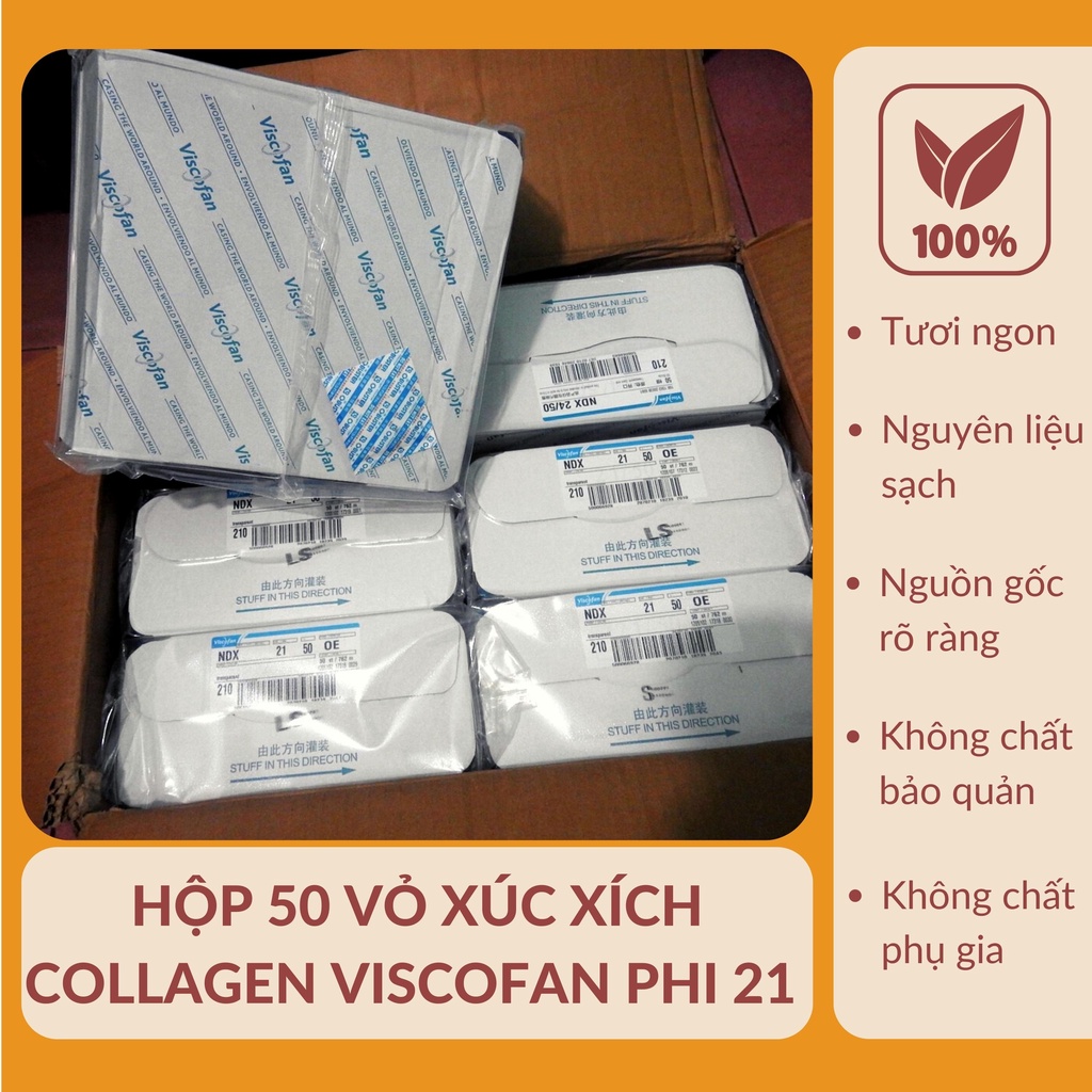 Hộp 50 Vỏ Xúc Xích Collagen Viscofan Mã NDX Phi 21 Nguyên Liệu Tự Nhiên An Toàn Vệ Sinh Hàng Chuẩn Bọc Nguyên Hộp