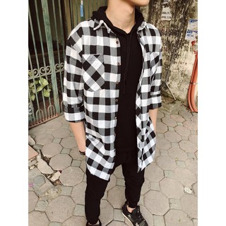 Áo Flannel Sơ Mi Caro Trắng Đen