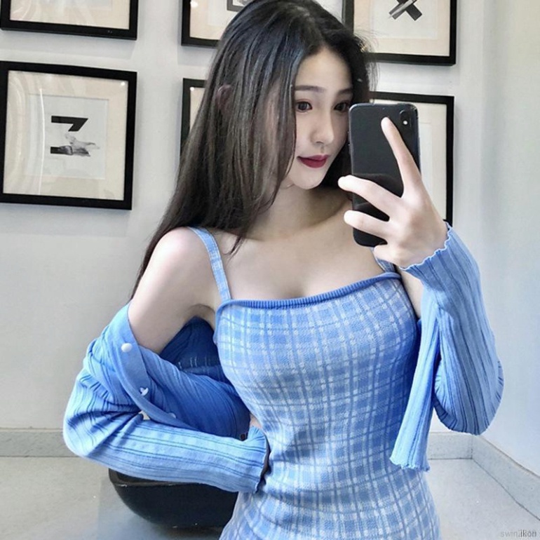 (Sỉ) Áo Croptop Dệt Kim Tay Dài Phối Nút Thiết Kế Cổ Chữ V Quyến Rũ (ảnh thật)