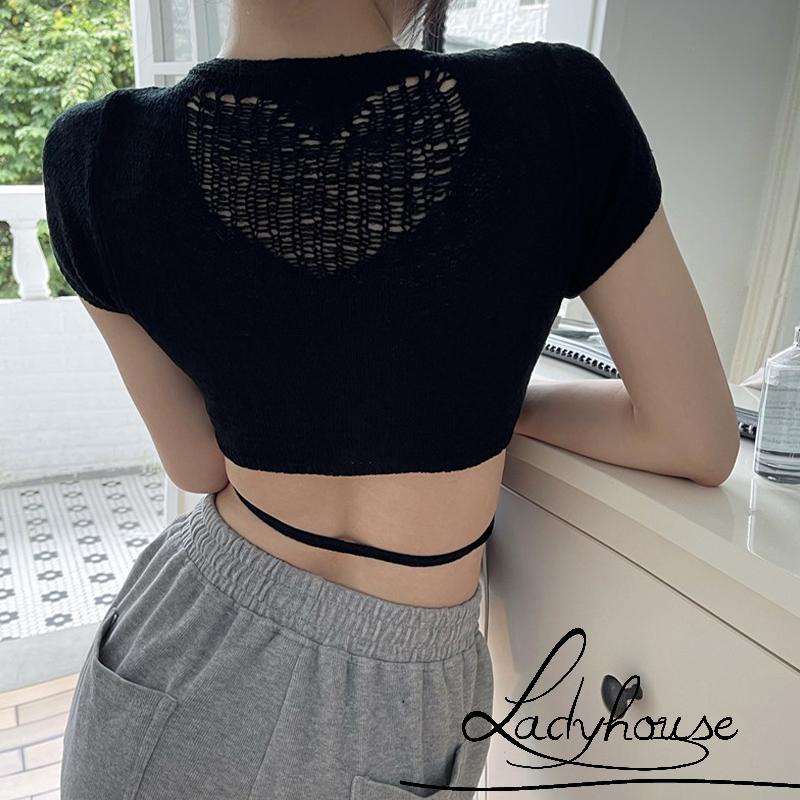 Áo Dệt Kim Tay Ngắn Cổ Chữ V Màu Trơn Thời Trang Dành Cho Nữ