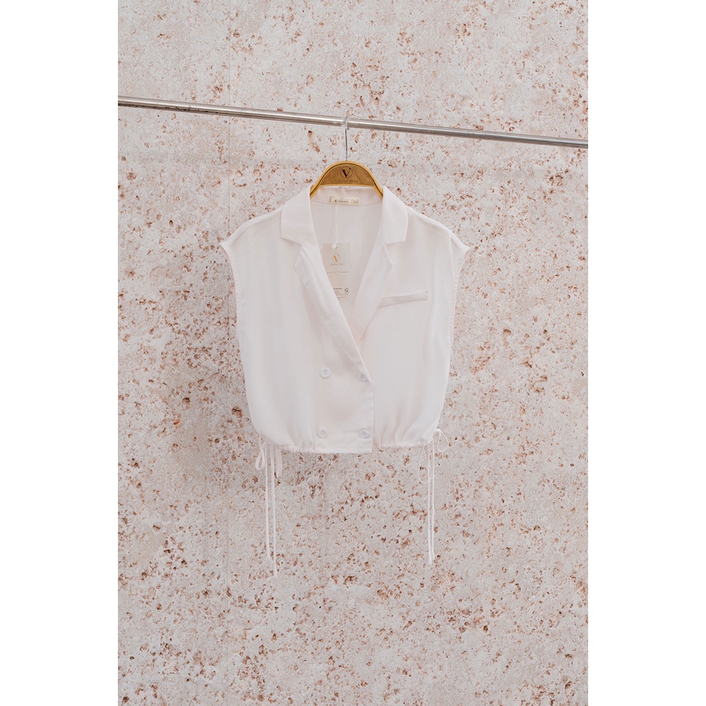 Áo Sơ Mi Nữ VIENTRAN Cổ Vest Vai Chờm Rút Dây Sườn V61H22H057
