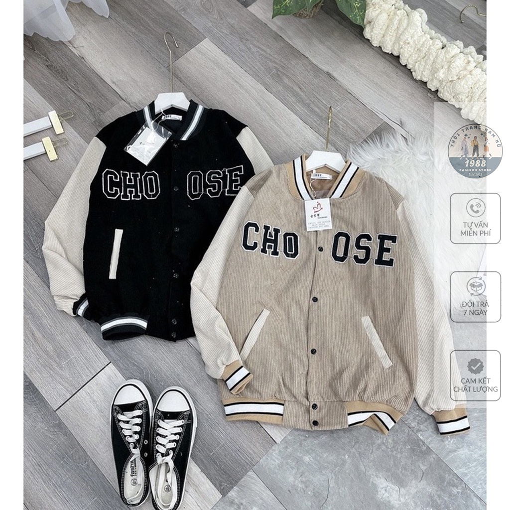Áo Bomber Choose ❤ Áo Khoác Nhung Tăm Unisex Form Rộng