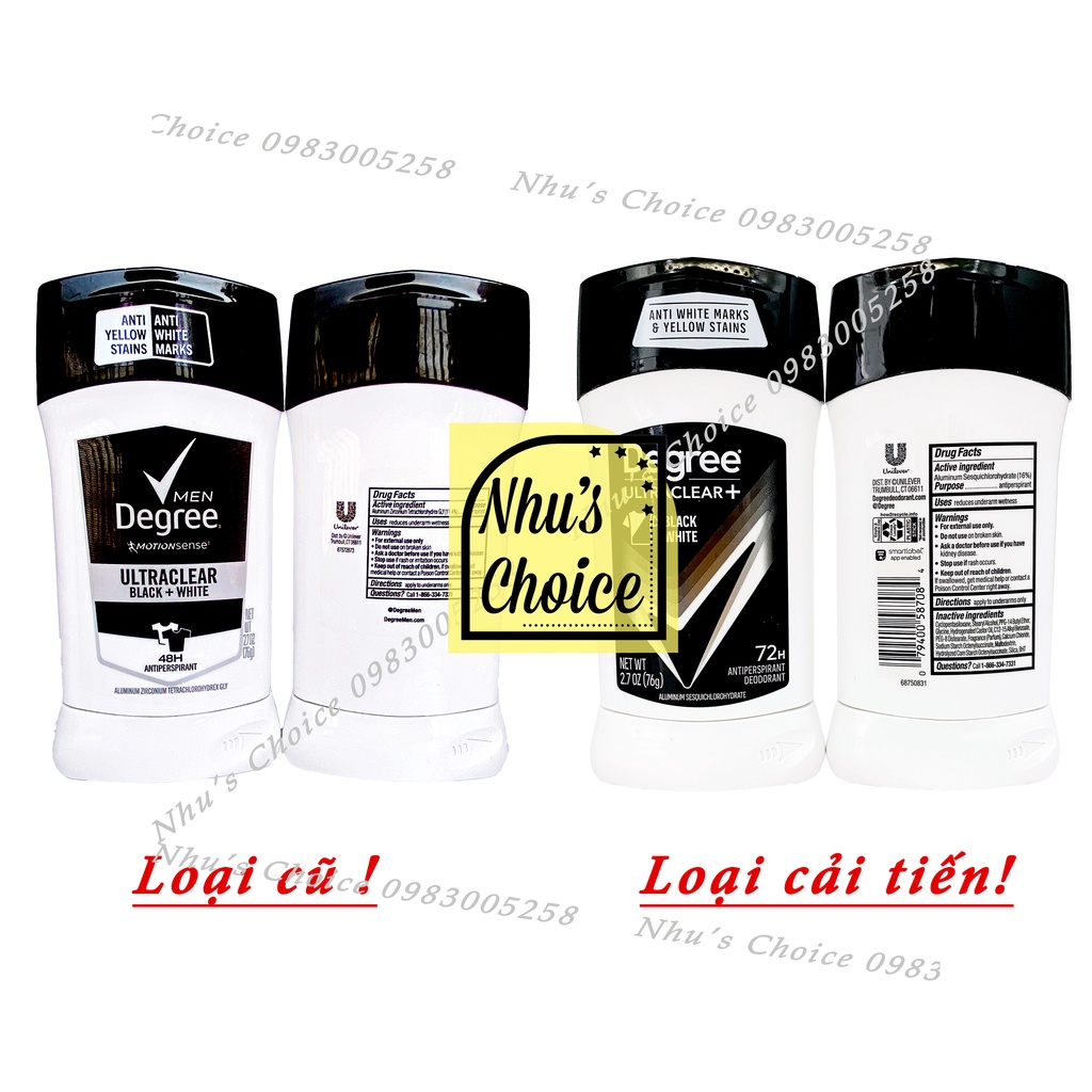 Lăn khử mùi Degree Nam Motionsense Ultra Clear Black + White chống mồ hôi ố vàng Mỹ