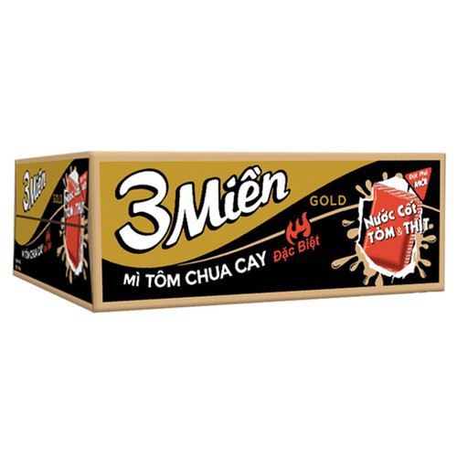 Thùng mì 3 Miền Gold tôm chua cay đặc biệt 30 gói 75g