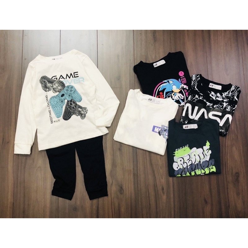 Bộ cotton dài tay in hình hm cho bé trai dòng đại