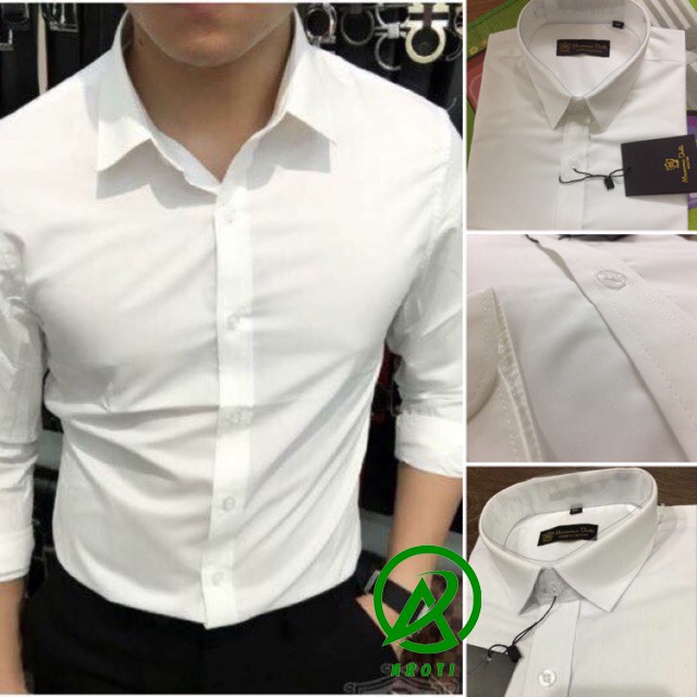 Thanh Lý Áo Sơ Mi Nam dài tay Hàn Quốc form body, vải lụa Thái chống nhăn