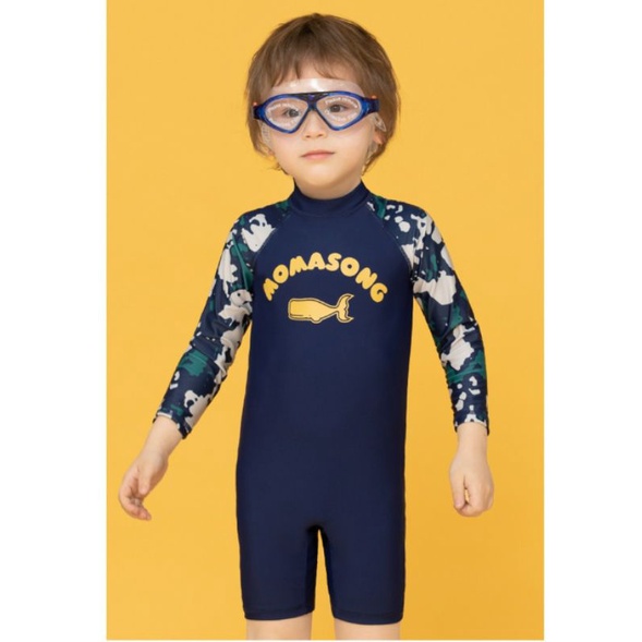 Đồ bơi liền thân tay dài chất vải đẹp hiệu Momasong MMS 908209 mẫu cá mập vàng