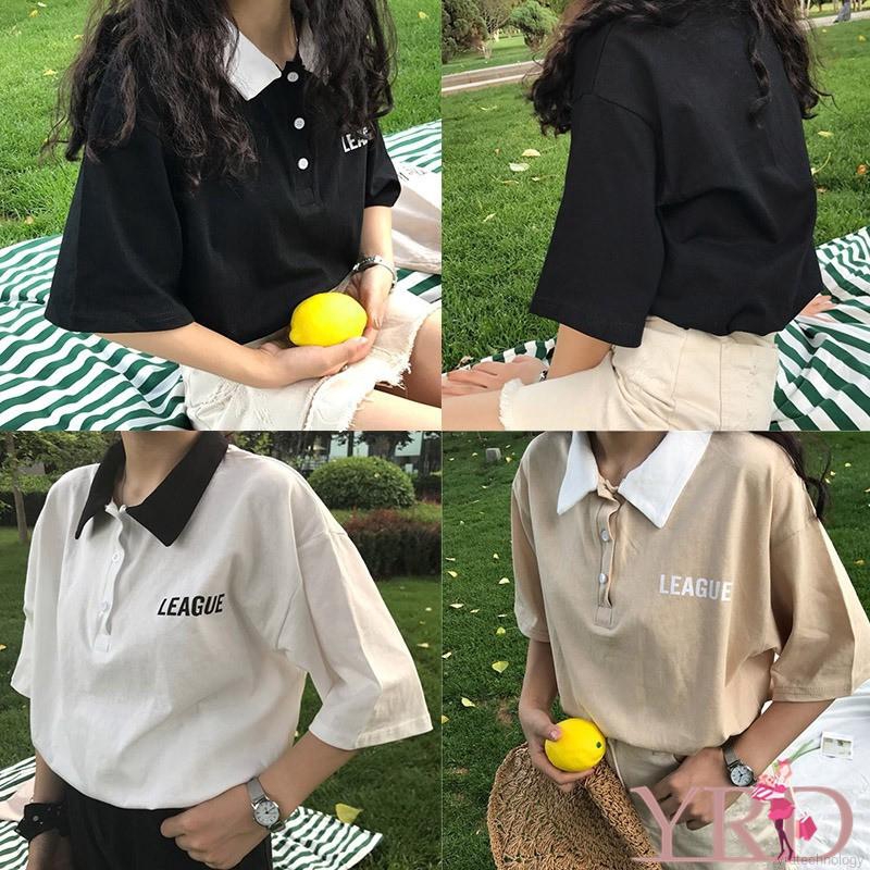 Áo polo nữ cổ bẻ in chữ xinh xắn | BigBuy360 - bigbuy360.vn