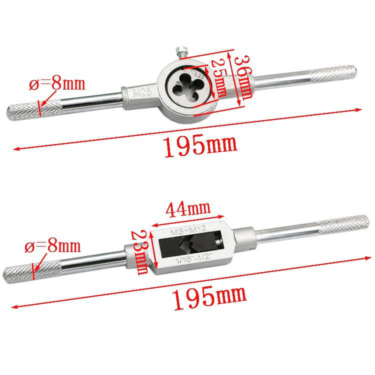 Bộ tay quay taro tạo ren trong và ngoài 12 chi tiết