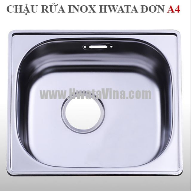 Chậu rửa đơn inox304 cao cấp 37x42cm Hwata, tặng kèm bộ xả,made in Việt Nam