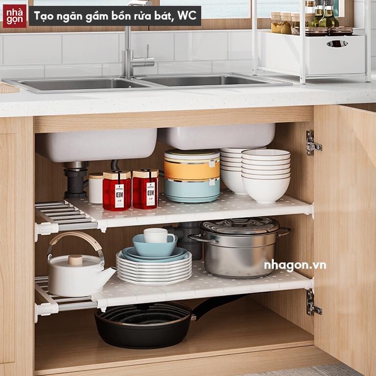 Kệ Chia Ngăn Tủ Bếp Tiện Lợi Không Khoan Đục Bắt Vít Theo Ý Gia Chủ Cho Không Gian Phòng Bếp Gọn Gàng